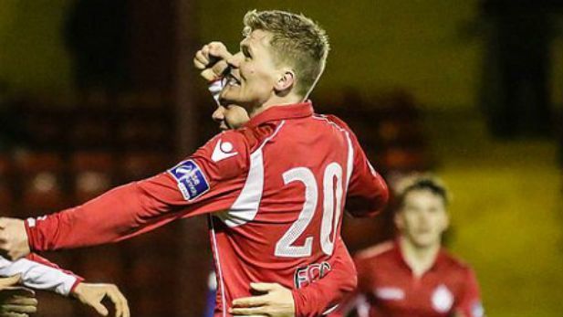 Derek Prendergast celebrating with the team while playing for Shelbourne FC.