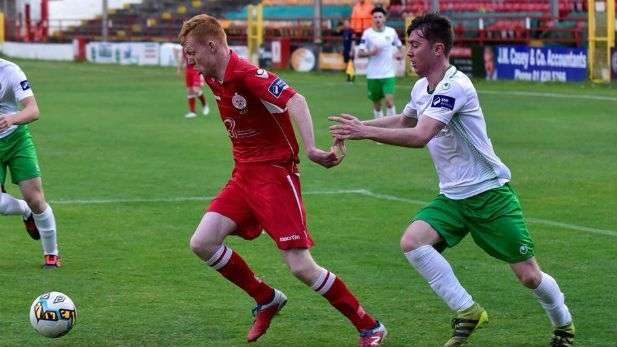 International winger Shane Farell dribbling past players while playing for Shelbourne FC.