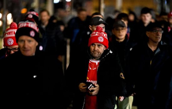 11 December 2025; Supporters arrive before the UEFA Conference League 2025/26 league phase match between Shelbourne and Crystal Palace at Tallaght Stadium in Dublin. Photo by Sam Barnes/Sportsfile
