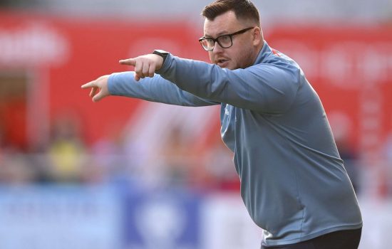 18 July 2026; Shelbourne manager Sean Russell during the Womens All-Island Cup final match between Shelbourne and Galway United at Tolka Park in Dublin. Photo by Stephen McCarthy/Sportsfile