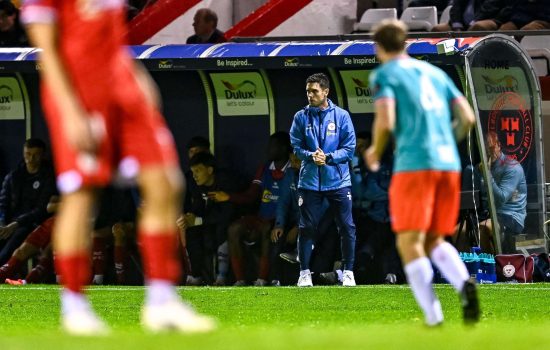 14 September 2026; Shelbourne head coach John Russell during the SSE Airtricity Mens Premier Division match between Shelbourne and Drogheda United at Tolka Park in Dublin. Photo by Tyler Miller/Sportsfile