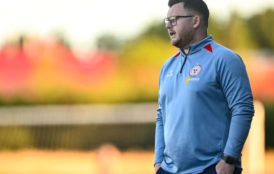 8 July 2026;  Shelbourne manager Sean Russell during the SSE Airtricity Womens Premier Division match between Athlone Town and Shelbourne at Athlone Town Stadium in Westmeath. Photo by Piaras Ó Mídheach/Sportsfile